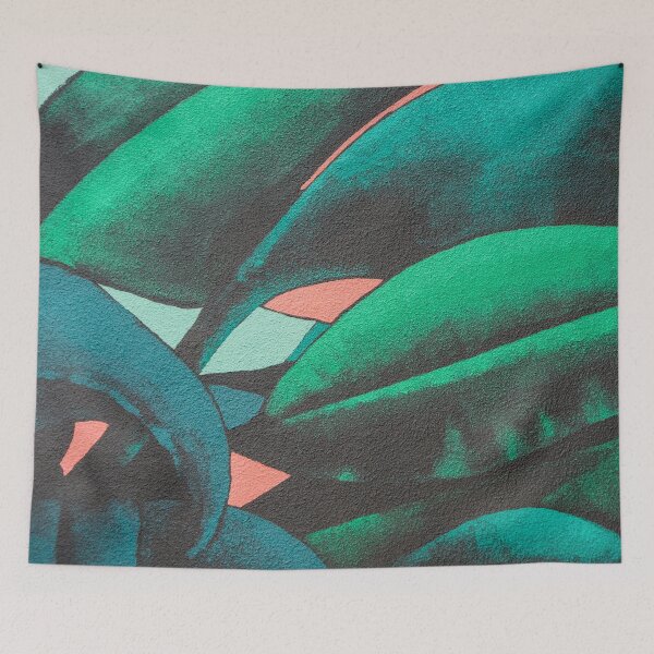 Item preview, Imaginary Jungle - Whimsical Leaves Pattern in Bold Greens with Pink Accents designed and sold by Georgia Mizuleva.