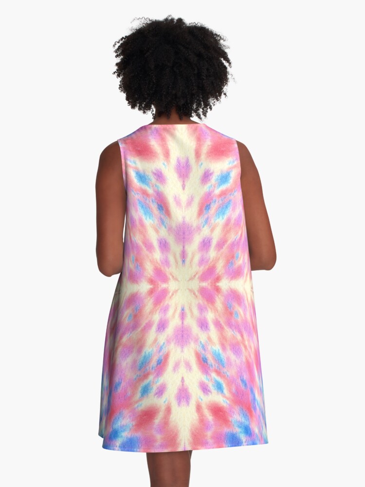 Thumbnail 3 of 4, A-Line Dress, Watercolor Pink Blue Floral Fireworks Pattern designed and sold by beverlyclaire.