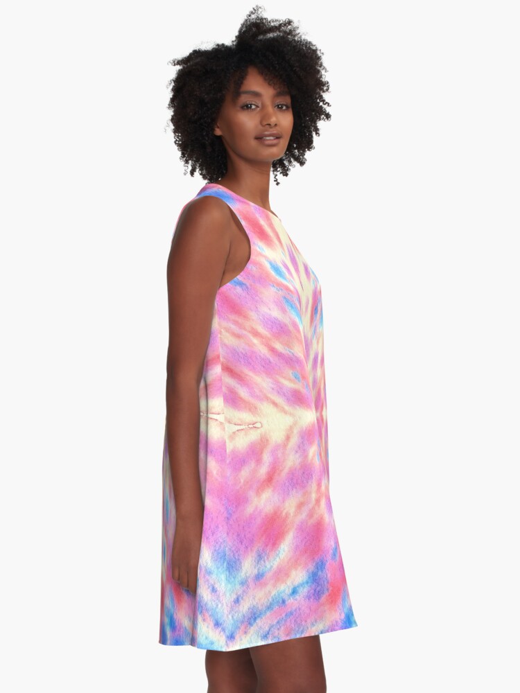 Thumbnail 2 of 4, A-Line Dress, Watercolor Pink Blue Floral Fireworks Pattern designed and sold by beverlyclaire.