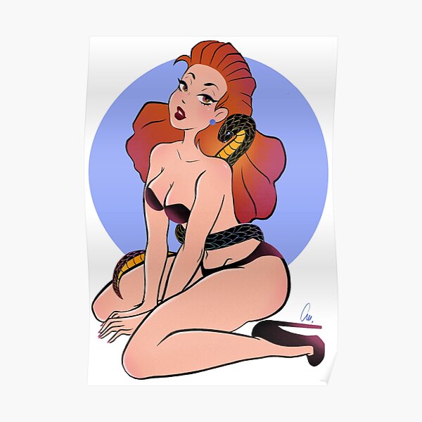 Cute Pinup Girl with Snake  Poster
