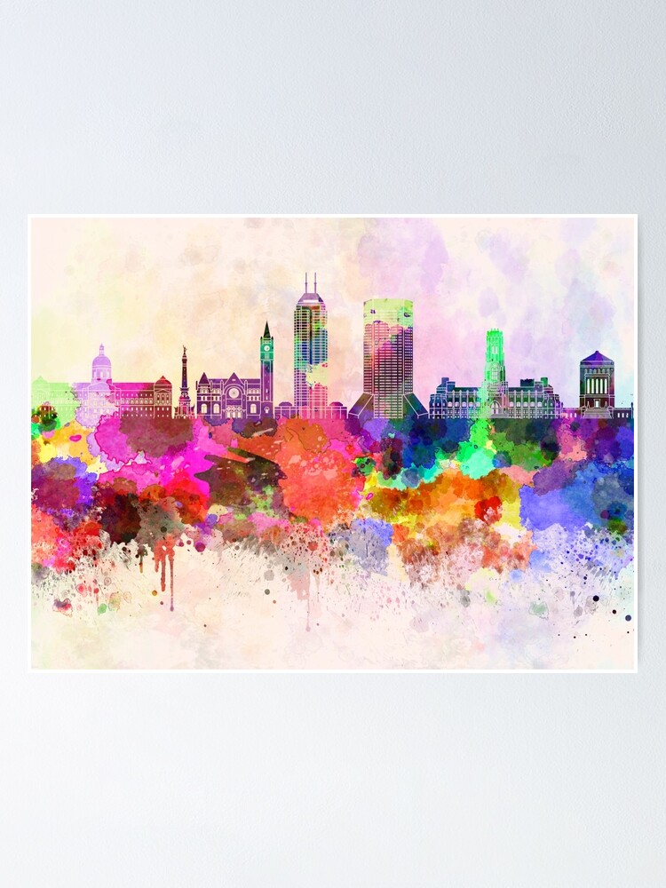 Indianapolis Skyline In Watercolor Background Poster By Paulrommer Redbubble