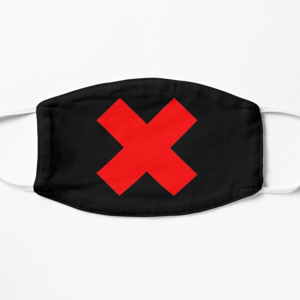 RED CROSS ON BLACK. RED X. WRONG. X marks the spot, Mark, Out, Knock Out. Flat Mask
