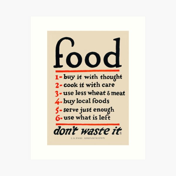 Vista previa del artículo con la obra «Comida, no la desperdicie - Póster de la Primera Guerra Mundial, 1917», diseñado y vendido por Vintage Wall Art.