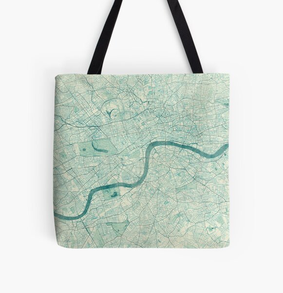 London Map Blue Vintage All Over Print Tote Bag