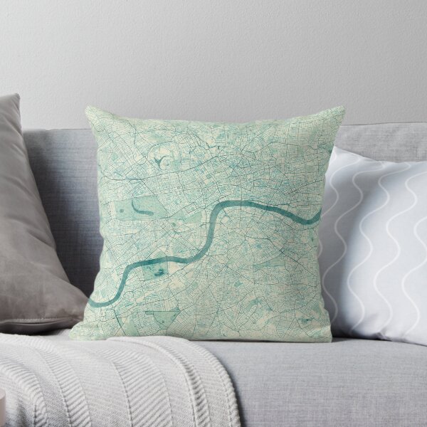 London Map Blue Vintage Throw Pillow