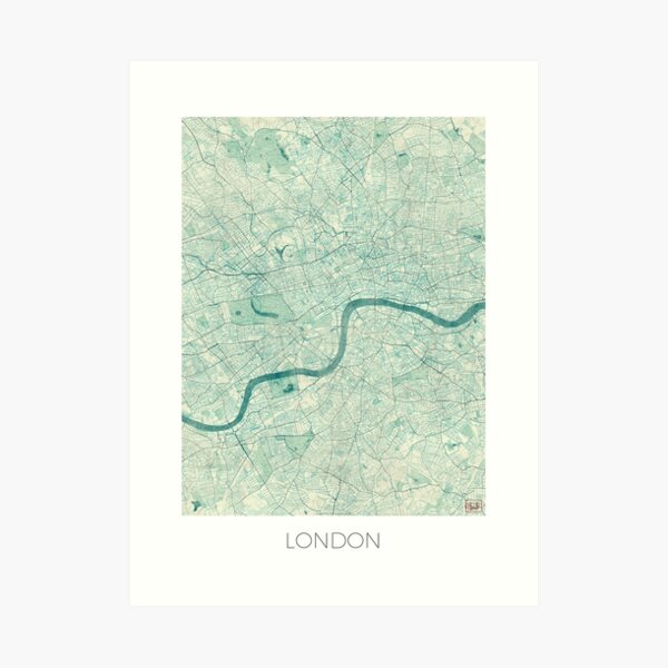 London Map Blue Vintage Art Print