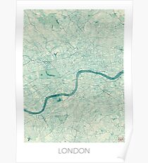 London Map Blue Vintage Poster