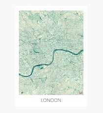 London Map Blue Vintage Photographic Print