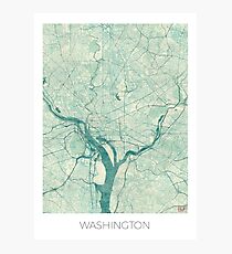 Washington Map Blue Vintage Photographic Print