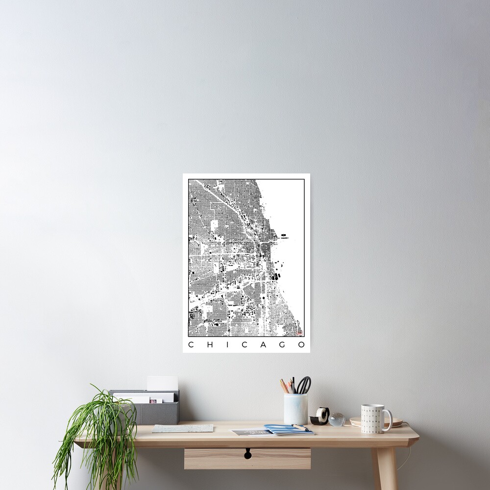 Chicago Map Schwarzplan Only Buildings Urban Plan Poster
