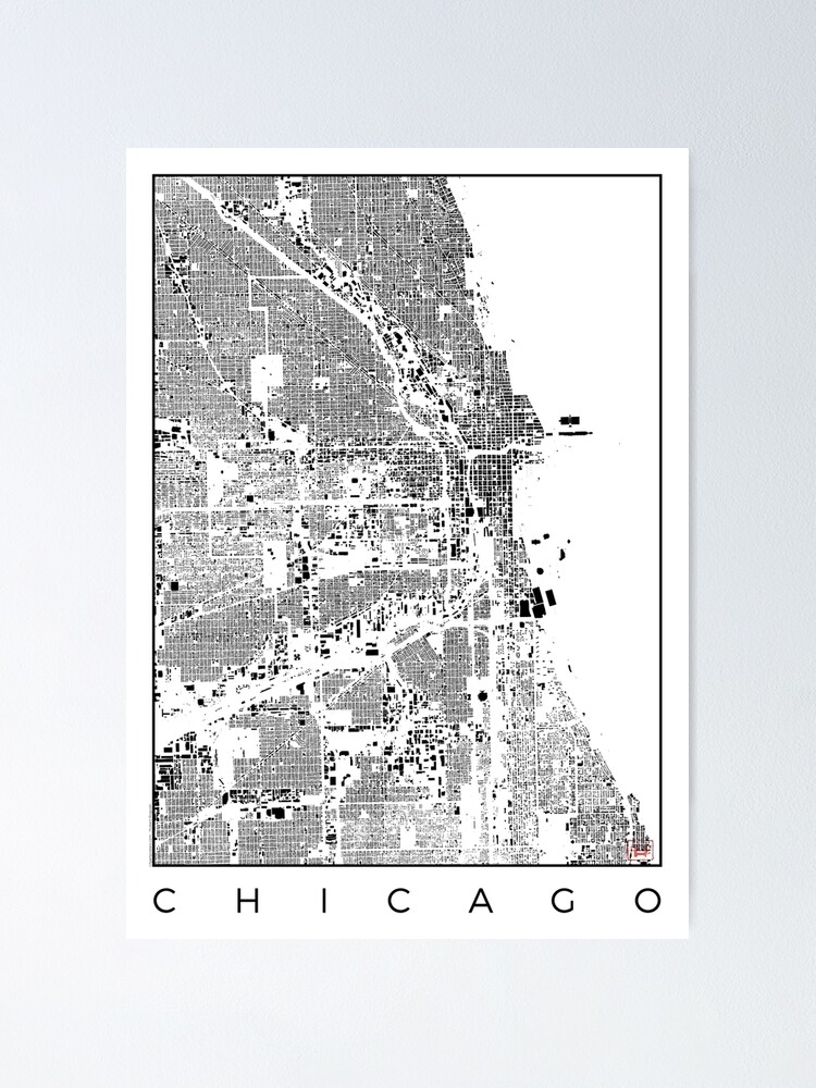 Alternate view of Chicago Map Schwarzplan Only Buildings Urban Plan Poster