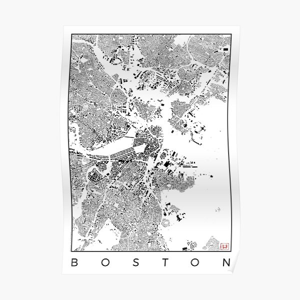 Boston Map Schwarzplan Only Buildings Urban Plan Poster