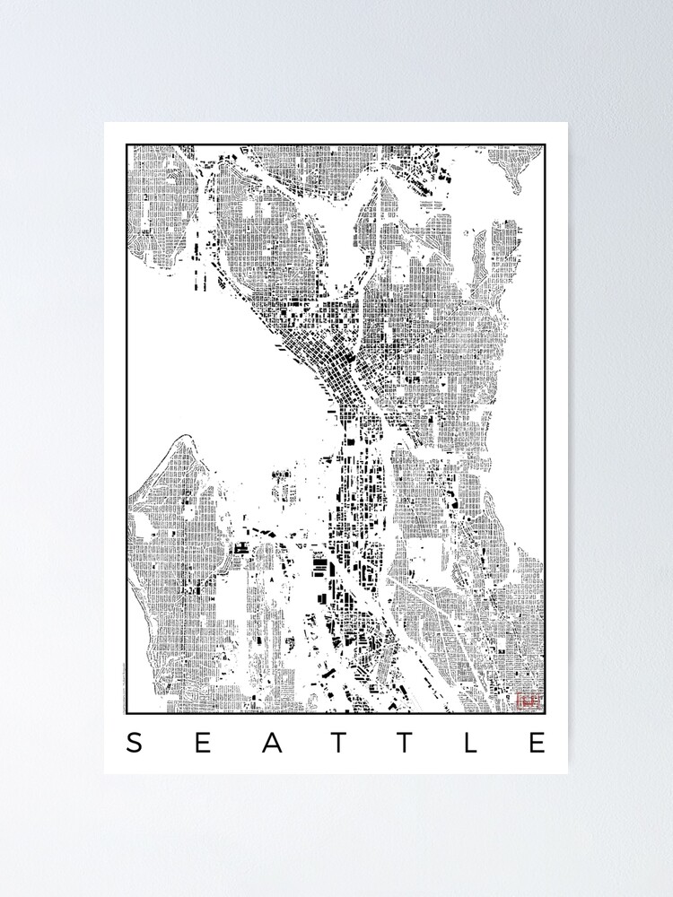 Poster, Seattle Map Schwarzplan Only Buildings Urban Plan designed and sold by HubertRoguski
