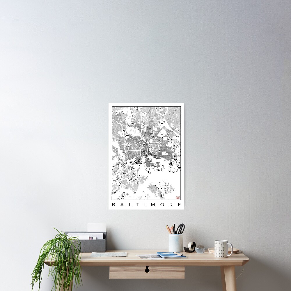 Baltimore Map Schwarzplan Only Buildings Urban Plan Poster
