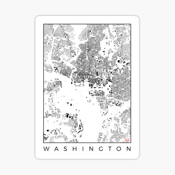 Washington Map Schwarzplan Only Buildings Urban Plan Sticker