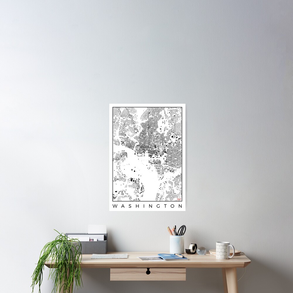 Washington Map Schwarzplan Only Buildings Urban Plan Poster