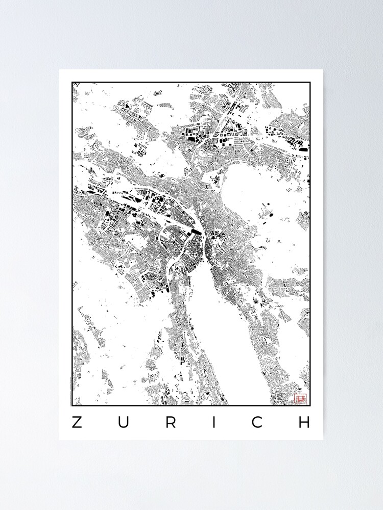 Alternate view of Zurich Map Schwarzplan Only Buildings Urban Plan Poster
