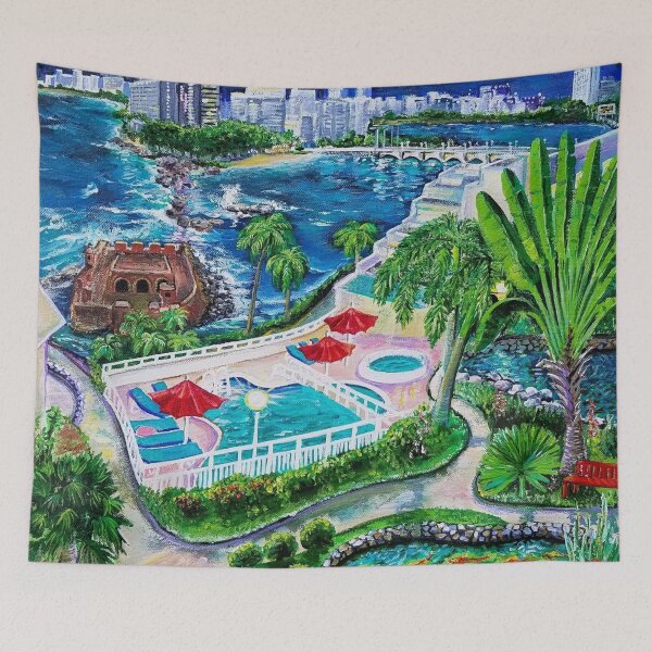 Item preview, San Geronimo, Condado and Santurce view from Caribe Hilton garden, San Juan, Puerto Rico designed and sold by galina-art.