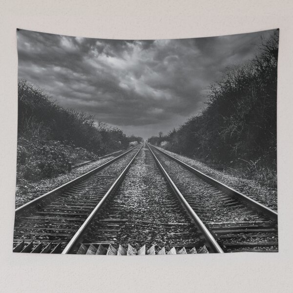 Item preview, Black and White Moody Hazy Train Track designed and sold by KirstyNadineArt.