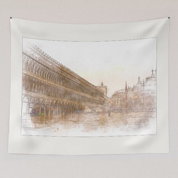 Item preview, Saint Marks Square (Piazza San Marco), Venice, Italy - Line and Wash Sketch designed and sold by Retro Art Factory.