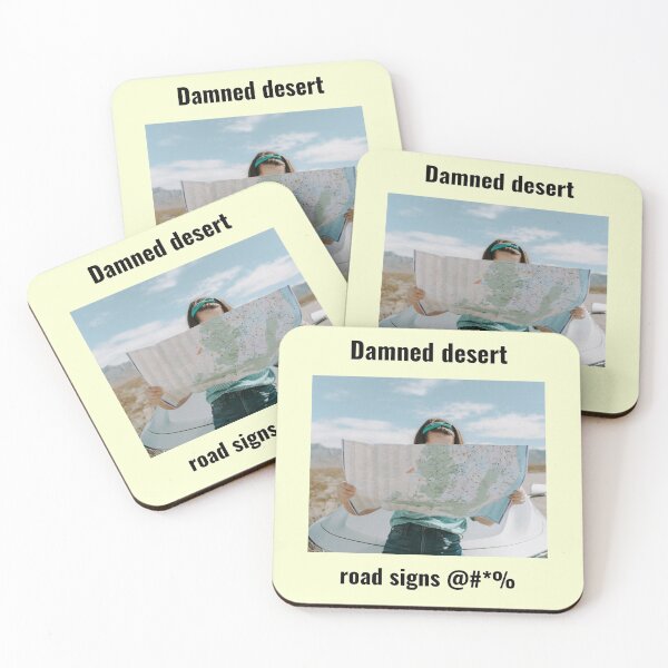 Item preview, " Damned desert road signs " black text. designed and sold by skoumpourdides.