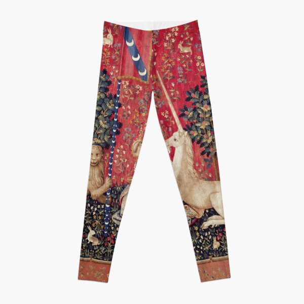 Lady and Unicorn Medieval Tapestry Five Senses - Sight Leggings