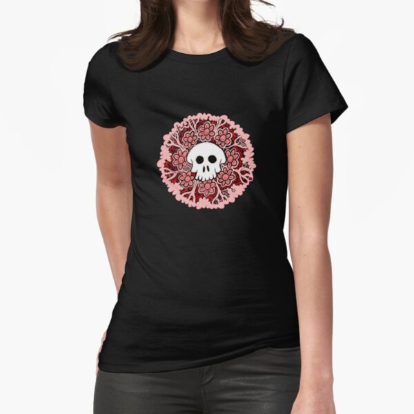 Pink and Red Skull Fitted T-Shirt