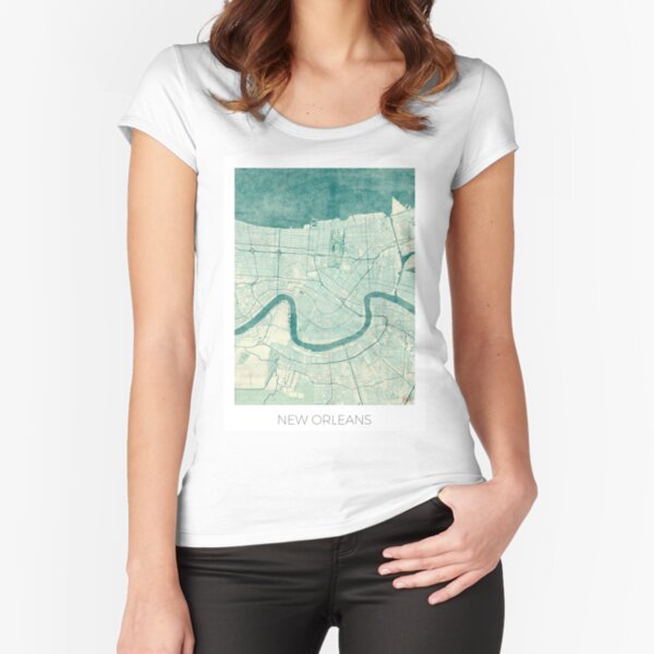 New Orleans Map Blue Vintage Fitted Scoop T-Shirt