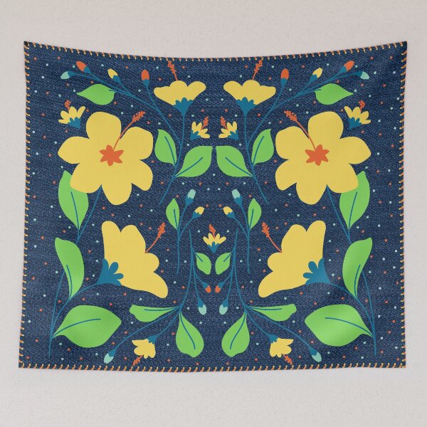 Item preview, Floral Denim Textured Effect 1960s Vibes Boho Aesthetics [#213] designed and sold by AfriStyleUK.