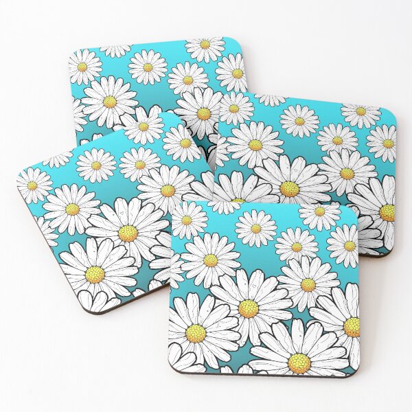 Item preview, daisy pattern on gradient turquoise blue background designed and sold by weilertsen.