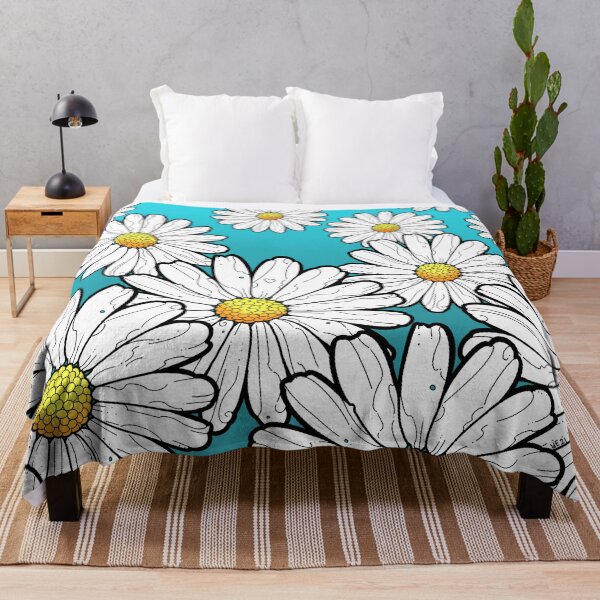 Item preview, daisy pattern on gradient turquoise blue background designed and sold by weilertsen.