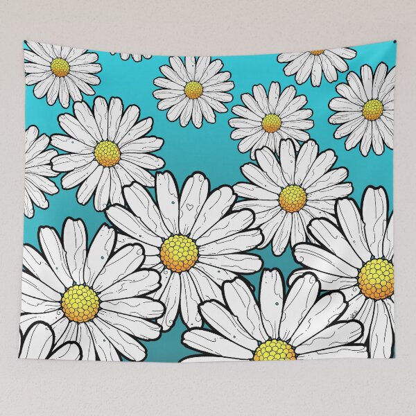 Item preview, daisy pattern on gradient turquoise blue background designed and sold by weilertsen.