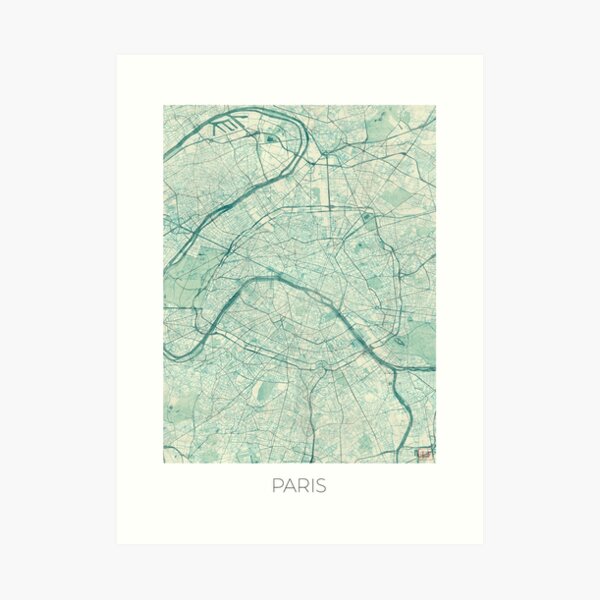 Paris Map Blue Vintage Art Print