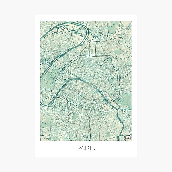 Mapa de París Vintage azul Lámina fotográfica