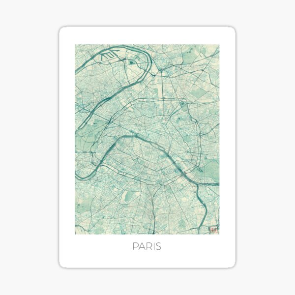 Paris Map Blue Vintage Sticker