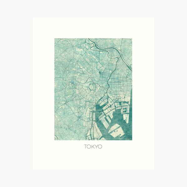 Tokyo Map Blue Vintage Art Print
