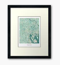 Tokyo Map Blue Vintage Framed Print