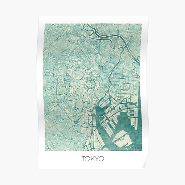 Mapa de Tokio Blue Vintage Póster