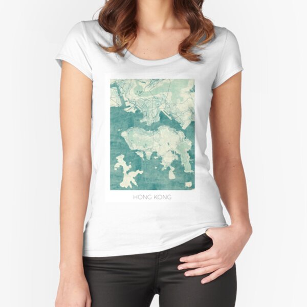 Hong Kong Map Blue Vintage Fitted Scoop T-Shirt