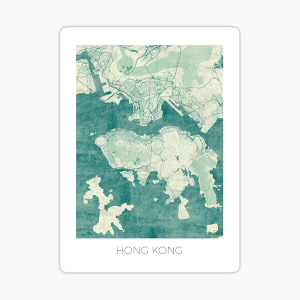 Hong Kong Map Blue Vintage Sticker