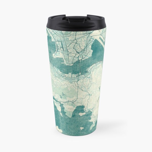 Hong Kong Map Blue Vintage Travel Mug