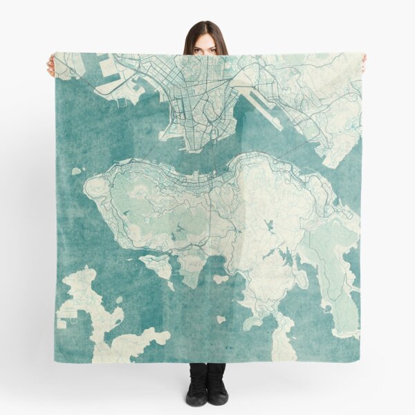 Hong Kong Map Blue Vintage Scarf