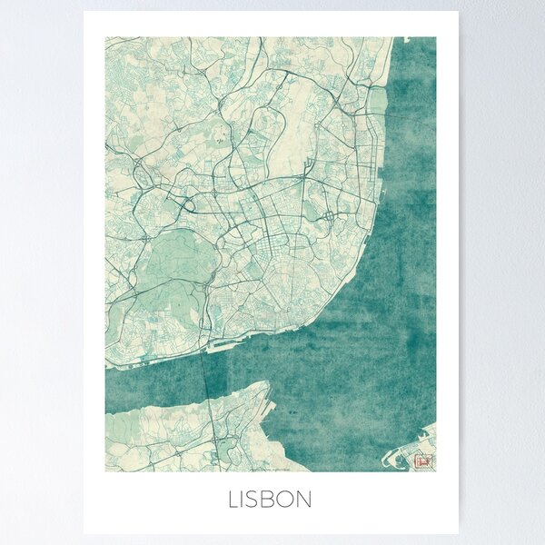 Item preview, Lisbon Map Blue Vintage designed and sold by HubertRoguski.