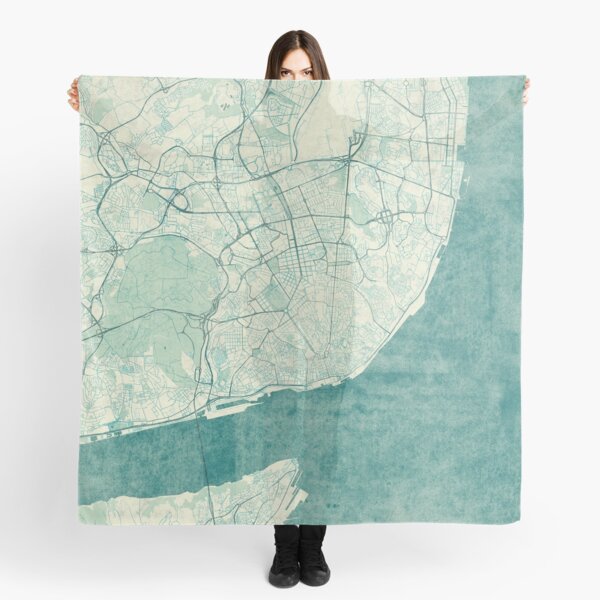 Lisbon Map Blue Vintage Scarf