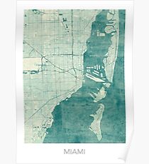 Miami Map Blue Vintage Poster
