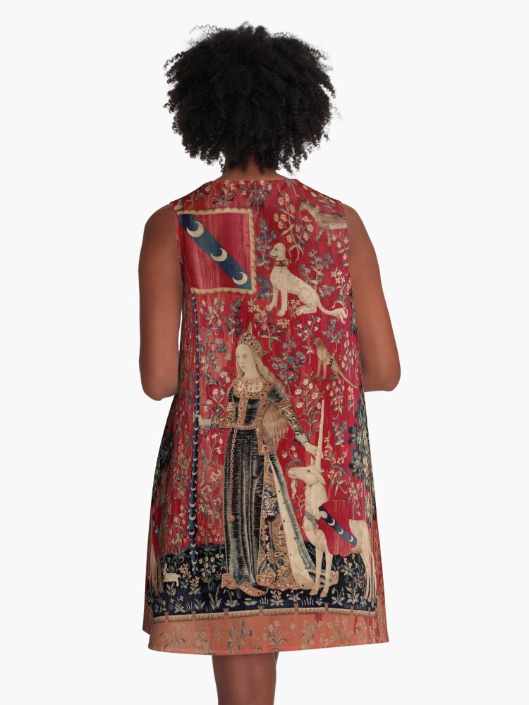 Medieval Unicorn Floral Tapestry A-Line Dress for Sale by epitomegirl