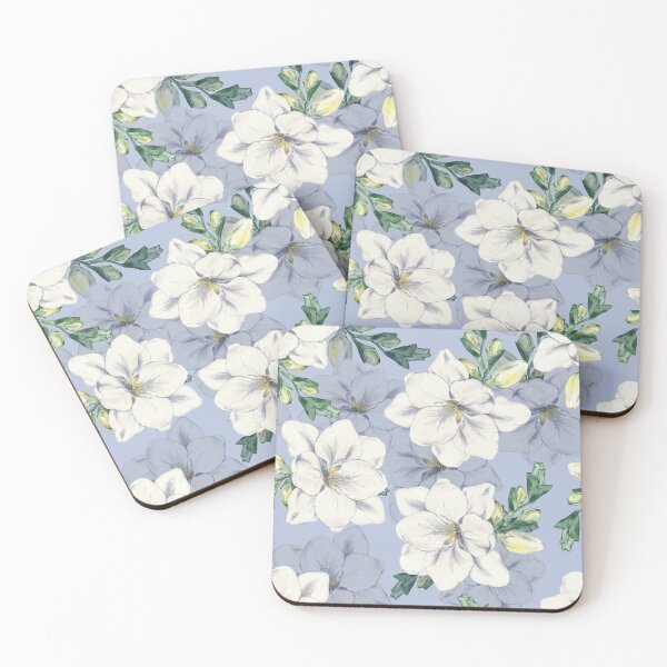 Item preview, White and Blue Botanical Flowers Pattern  designed and sold by KayahD.