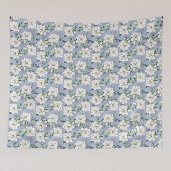 Item preview, White and Blue Botanical Flowers Pattern  designed and sold by KayahD.