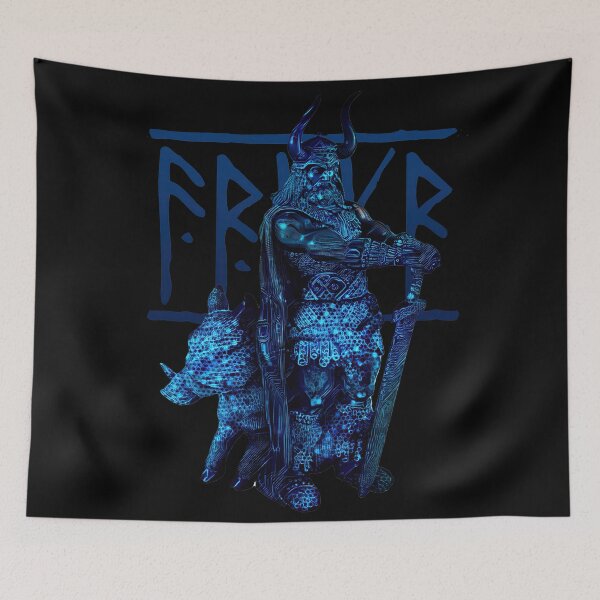 Item preview, Nordic peace and fertility God Freyr, Frey or Frej - electro blue designed and sold by PrintPit.