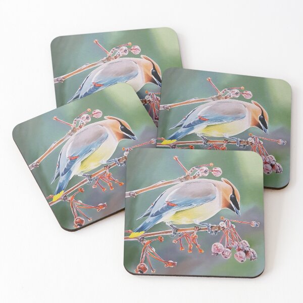 Item preview, Cedar Waxwing with Crabapples - bird painting designed and sold by Emily Bickell.
